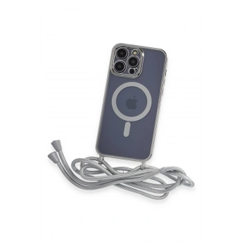 iPhone 13 Pro Max Kılıf Divo Lazer Askılı Magsafe Kapak - Gümüş