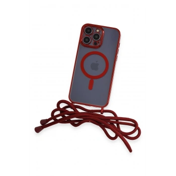 iPhone 13 Pro Max Kılıf Divo Lazer Askılı Magsafe Kapak - Kırmızı