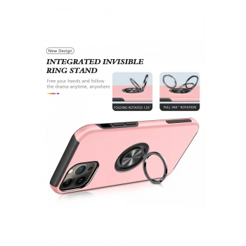 iPhone 13 Pro Max Kılıf Elit Yüzüklü Kapak - Pembe