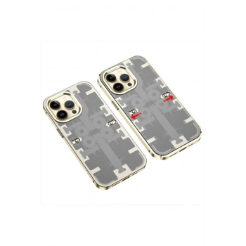 iPhone 13 Pro Max Kılıf Mekanik Bumper Kapak - Gold