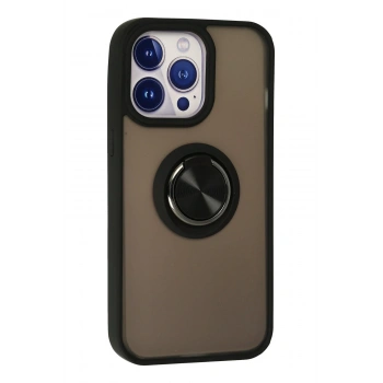 iPhone 13 Pro Max Kılıf Montreal Yüzüklü Silikon Kapak - Siyah