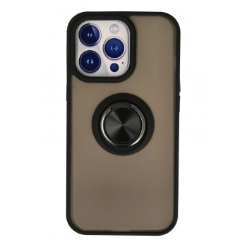 iPhone 13 Pro Max Kılıf Montreal Yüzüklü Silikon Kapak - Siyah