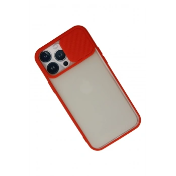 iPhone 13 Pro Max Kılıf Palm Buzlu Kamera Sürgülü Silikon - Kırmızı