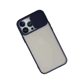 iPhone 13 Pro Max Kılıf Palm Buzlu Kamera Sürgülü Silikon - Lacivert