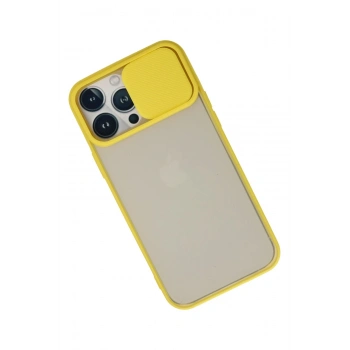 iPhone 13 Pro Max Kılıf Palm Buzlu Kamera Sürgülü Silikon - Sarı