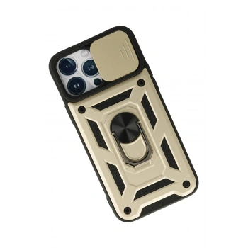 iPhone 13 Pro Max Kılıf Pars Lens Yüzüklü Silikon - Gold