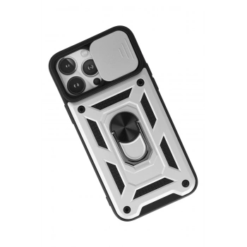 iPhone 13 Pro Max Kılıf Pars Lens Yüzüklü Silikon - Gümüş