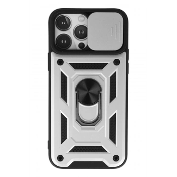 iPhone 13 Pro Max Kılıf Pars Lens Yüzüklü Silikon - Gümüş