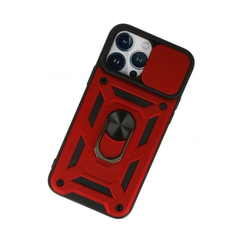 iPhone 13 Pro Max Kılıf Pars Lens Yüzüklü Silikon - Kırmızı