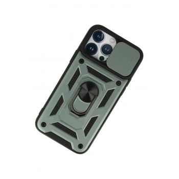 iPhone 13 Pro Max Kılıf Pars Lens Yüzüklü Silikon - Yeşil