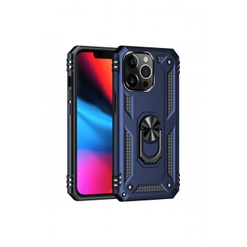 iPhone 13 Pro Max Kılıf Sofya Yüzüklü Silikon Kapak - Lacivert