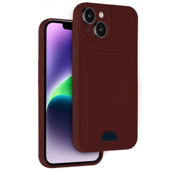 iPhone 14 Kılıf Kelvin Kartvizitli Silikon - Bordo