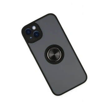 iPhone 14 Kılıf Montreal Yüzüklü Silikon Kapak - Siyah