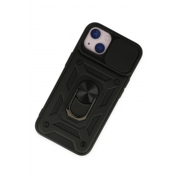 iPhone 14 Kılıf Pars Lens Yüzüklü Silikon - Siyah