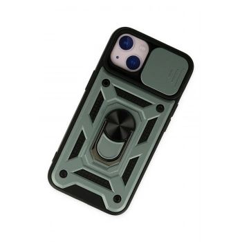 iPhone 14 Kılıf Pars Lens Yüzüklü Silikon - Yeşil