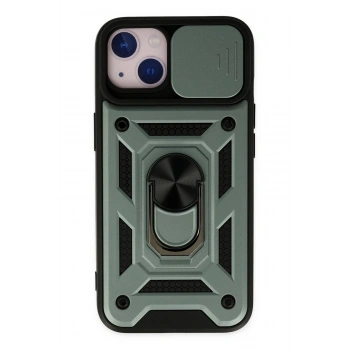 iPhone 14 Kılıf Pars Lens Yüzüklü Silikon - Yeşil