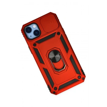 iPhone 14 Plus Kılıf Pars Lens Yüzüklü Silikon - Kırmızı