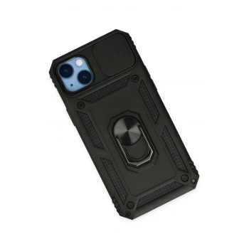 iPhone 14 Plus Kılıf Pars Lens Yüzüklü Silikon - Siyah