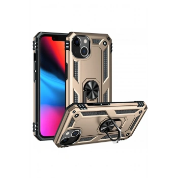 iPhone 14 Plus Kılıf Sofya Yüzüklü Silikon Kapak - Gold