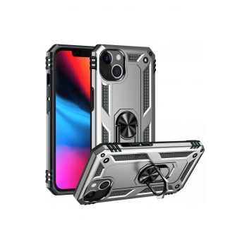 iPhone 14 Plus Kılıf Sofya Yüzüklü Silikon Kapak - Gümüş