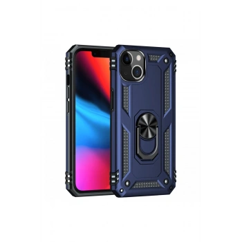 iPhone 14 Plus Kılıf Sofya Yüzüklü Silikon Kapak - Lacivert