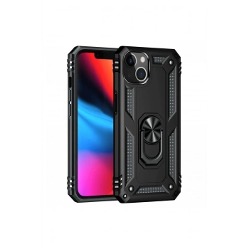 iPhone 14 Plus Kılıf Sofya Yüzüklü Silikon Kapak - Siyah