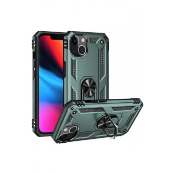 iPhone 14 Plus Kılıf Sofya Yüzüklü Silikon Kapak - Yeşil