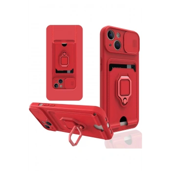 iPhone 14 Plus Kılıf Zuma Kartvizitli Yüzüklü Silikon - Kırmızı