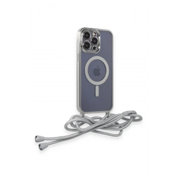 iPhone 14 Pro Kılıf Divo Lazer Askılı Magsafe Kapak - Gümüş