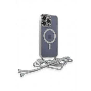 iPhone 14 Pro Kılıf Divo Lazer Askılı Magsafe Kapak - Gümüş
