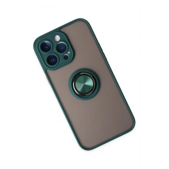 iPhone 14 Pro Kılıf Montreal Yüzüklü Silikon Kapak - Yeşil