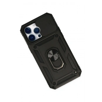 iPhone 14 Pro Kılıf Pars Lens Yüzüklü Silikon - Siyah