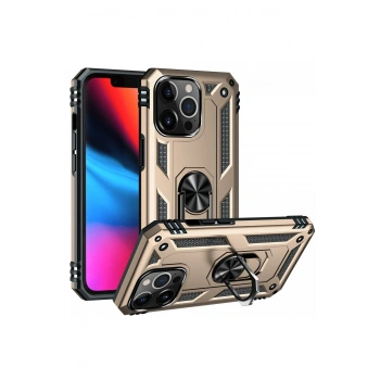 iPhone 14 Pro Kılıf Sofya Yüzüklü Silikon Kapak - Gold