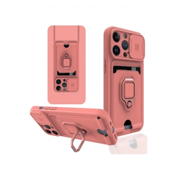 iPhone 14 Pro Kılıf Zuma Kartvizitli Yüzüklü Silikon - Pembe