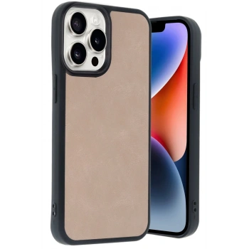 iPhone 14 Pro Max Kılıf Aras Deri Kapak - Pudra