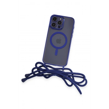 iPhone 14 Pro Max Kılıf Divo Lazer Askılı Magsafe Kapak - Mavi