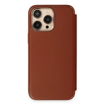 iPhone 14 Pro Max Kılıf Dolpin Kapaklı - Kahverengi