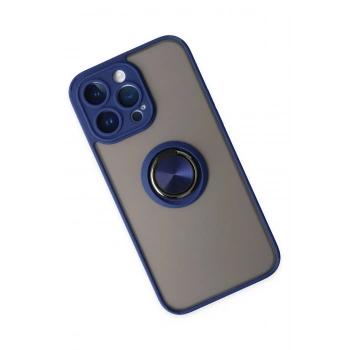 iPhone 14 Pro Max Kılıf Montreal Yüzüklü Silikon Kapak - Lacivert