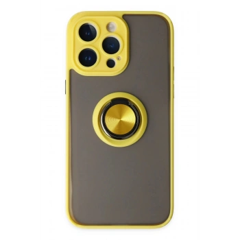 iPhone 14 Pro Max Kılıf Montreal Yüzüklü Silikon Kapak - Sarı