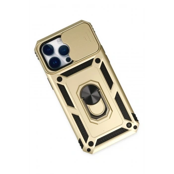 iPhone 14 Pro Max Kılıf Pars Lens Yüzüklü Silikon - Gold