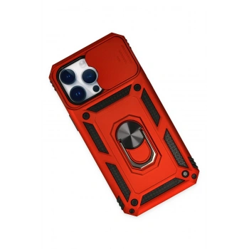 iPhone 14 Pro Max Kılıf Pars Lens Yüzüklü Silikon - Kırmızı