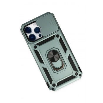 iPhone 14 Pro Max Kılıf Pars Lens Yüzüklü Silikon - Yeşil