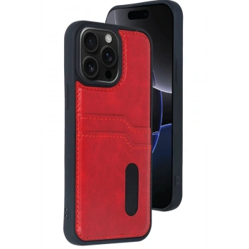 iPhone 14 Pro Max Kılıf Sara Kartvizitli Deri Kılıf - Kırmızı
