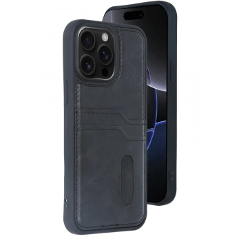 iPhone 14 Pro Max Kılıf Sara Kartvizitli Deri Kılıf - Siyah