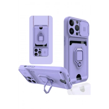 iPhone 14 Pro Max Kılıf Zuma Kartvizitli Yüzüklü Silikon - Lila