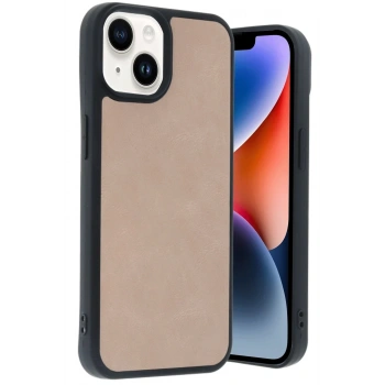 iPhone 15 Kılıf Aras Deri Kapak - Pudra