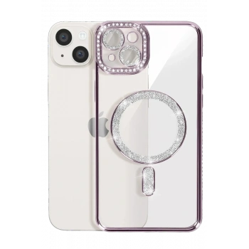 iPhone 15 Kılıf Joke Simli Magneticsafe Kılıf - Derin Mor