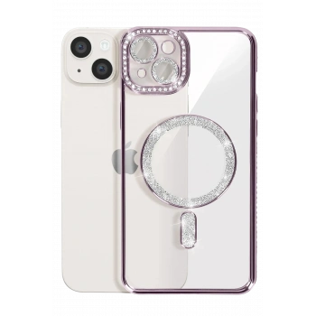 iPhone 15 Kılıf Joke Simli Magneticsafe Kılıf - Derin Mor