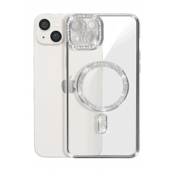 iPhone 15 Kılıf Joke Simli Magneticsafe Kılıf - Gümüş