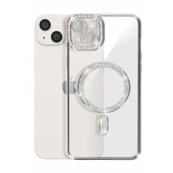 iPhone 15 Kılıf Joke Simli Magneticsafe Kılıf - Gümüş